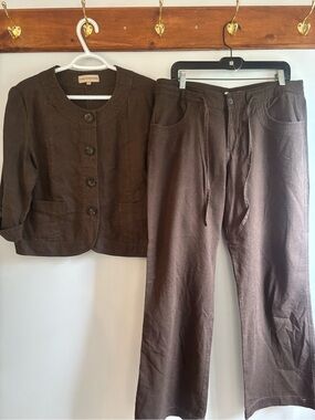 Marvin Richards Brown Wide-Leg Linen-Blend Pant suit